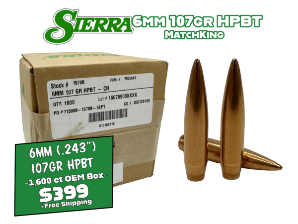 Sierra 6mm (.243") 107gr HPBT MatchKing Bullets