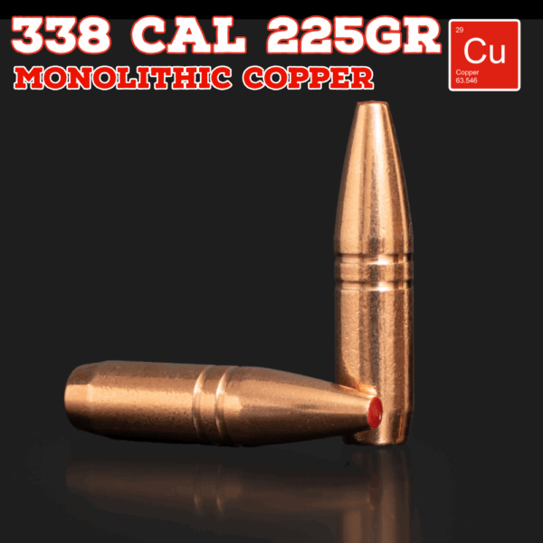 338 Cal (.338") 225gr Bullets - Monolithic Copper (seconds) - 100 ct