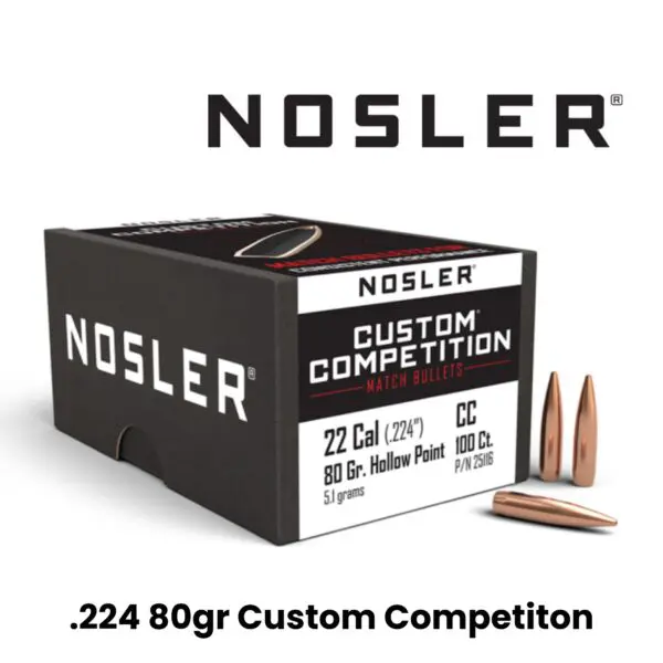 Nosler 22 Cal (.224″) 80gr HPBT Custom Competition - 1000ct