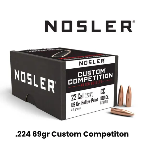 Nosler 22 Cal (.224″) 69gr HPBT Custom Competition - 250ct