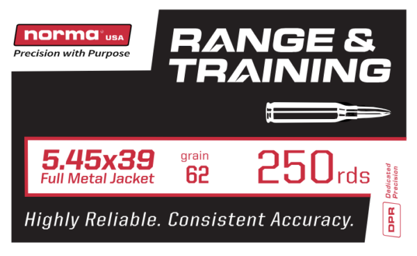 Norma Range & Training 5.45x39 62gr FMJ Ammunition - 250ct Box