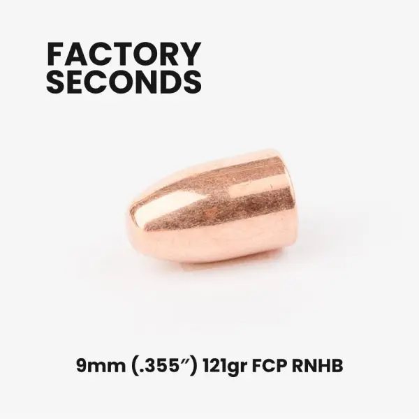 FACTORY SECONDS 9mm (.355") 121gr Full Copper Plated Round Nose Hollow Base Bullets