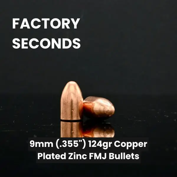 Factory Seconds 9mm (.355") 124gr Copper Plated Zinc FMJ Bullets