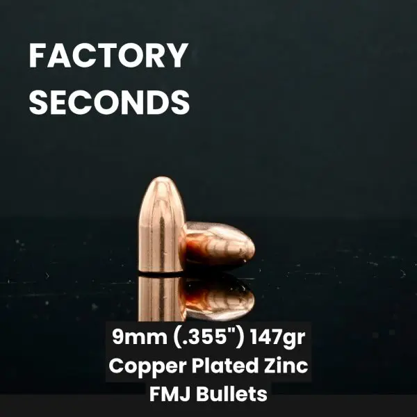Factory Seconds 9mm (.355") 147gr Copper Plated Zinc FMJ Bullets