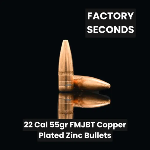 Factory Seconds 22 Cal 55gr FMJBT Copper Plated Zinc Bullets
