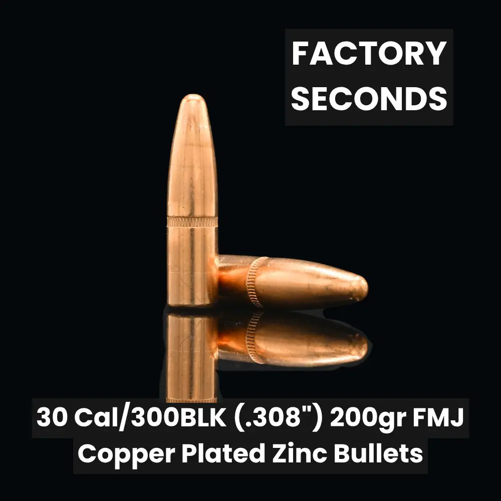 Factory Seconds 30 Cal/300BLK (.308") 200gr FMJ Copper Plated Zinc Bullets