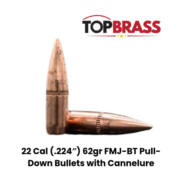 Top Brass 22 Cal (.224") 62gr FMJBT Pull-Down Bullets