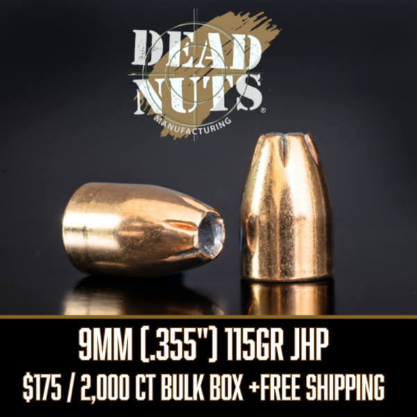 Dead Nuts 9mm (.355") 115gr JHP Bullets - Competition