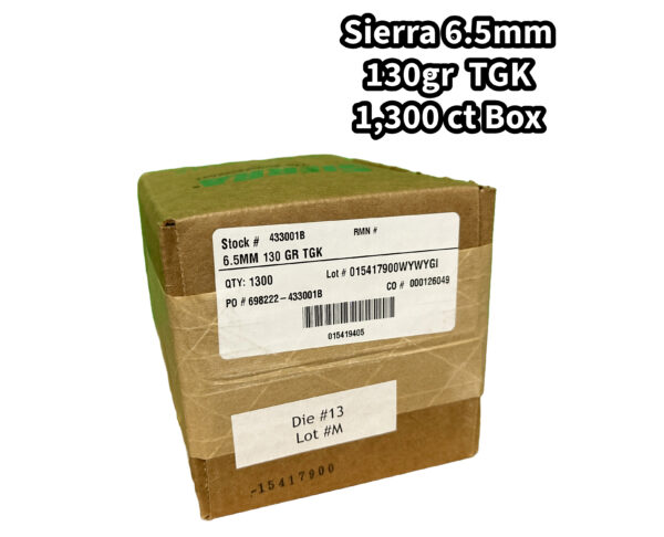 Sierra 6.5mm 130gr TGK Bullets - 1,300 ct Box - Bulk Box Deal