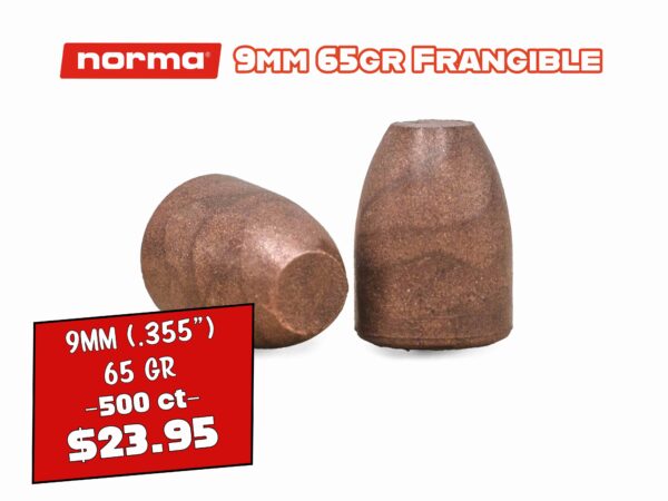 9mm (.355) 65gr RNFP Frangible Bullets - 500 ct