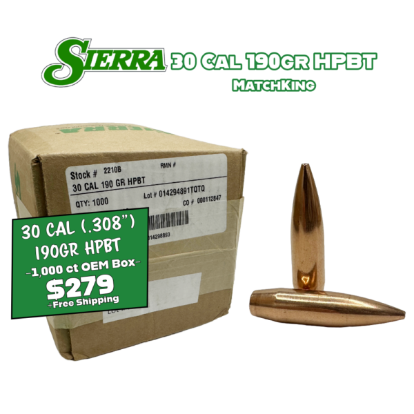 Sierra 30 Cal (.308) 190gr HPBT MatchKing Bullets