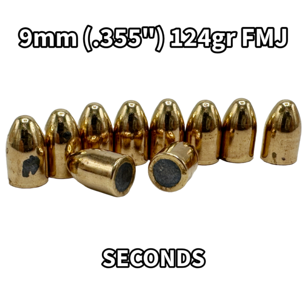 9mm (.355") 124gr FMJ Bullets - Factory Seconds