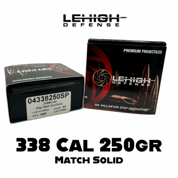 Lehigh Defense 338 Cal (.338") 250gr Match Solid Bullets - 50 ct Box
