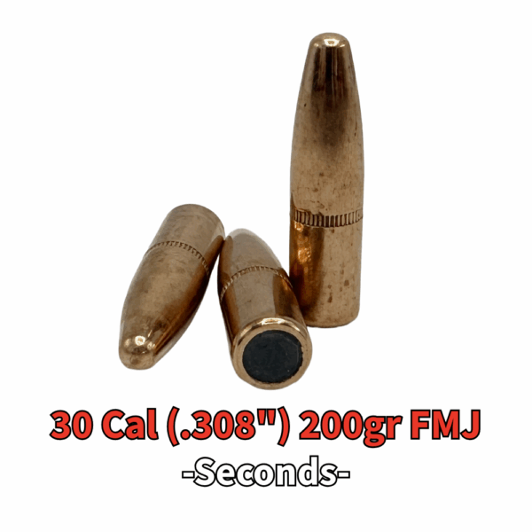 30 Cal (.308") 200gr FMJ Bullets - 250 ct (Seconds)