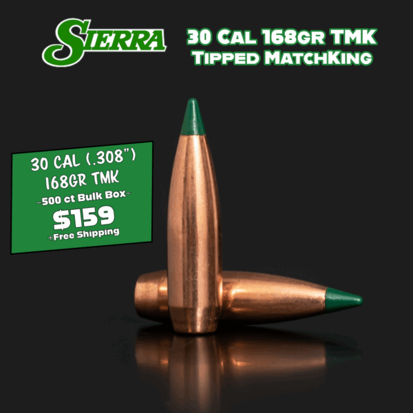 Sierra 30 Cal (.308") 168gr HPBT Tipped MatchKing (TMK) Bullets