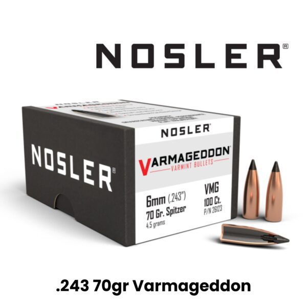 Nosler 6mm (.243″) 70gr FB Tipped Varmageddon - 100ct