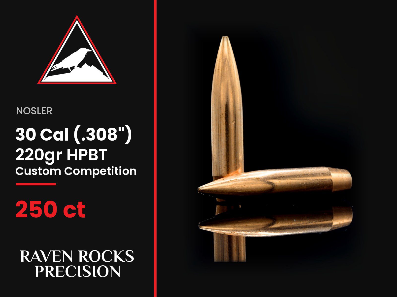 Nosler 30 Cal (.308") 220gr Custom Competition HPBT Bullets - 250 ct-img-0